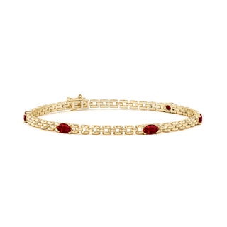 5x3mm AAAA Five Stone Oval Ruby Station Link Bracelet in Yellow Gold