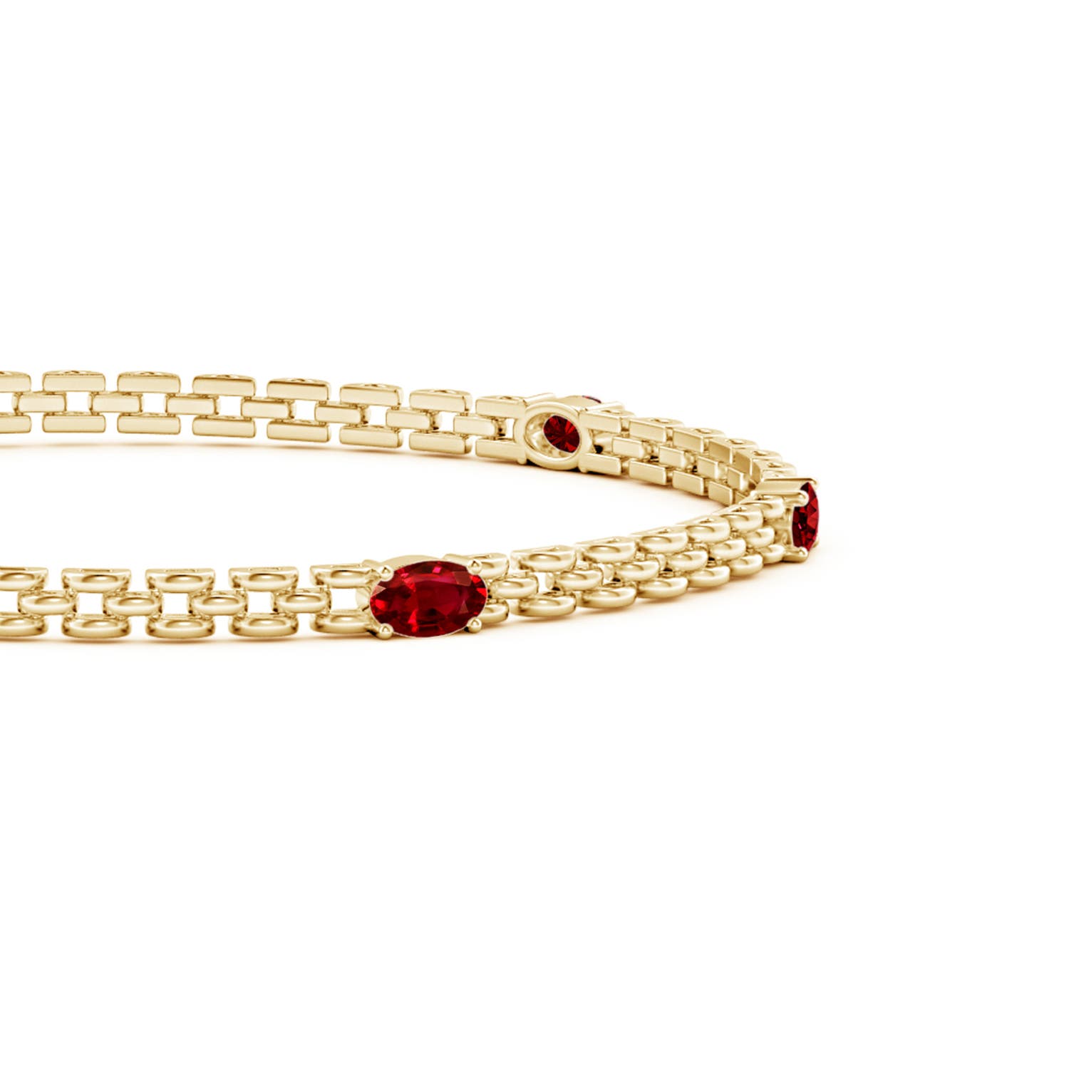 5x3mm AAAA Five Stone Oval Ruby Station Link Bracelet in Yellow Gold - side 2