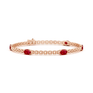 6x4mm AAA Five Stone Oval Ruby Station Link Bracelet in Rose Gold