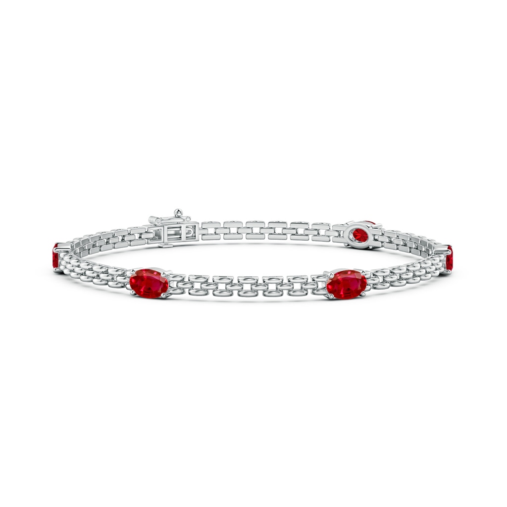 6x4mm AAA Five Stone Oval Ruby Station Link Bracelet in White Gold 