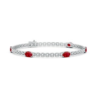 6x4mm AAA Five Stone Oval Ruby Station Link Bracelet in White Gold