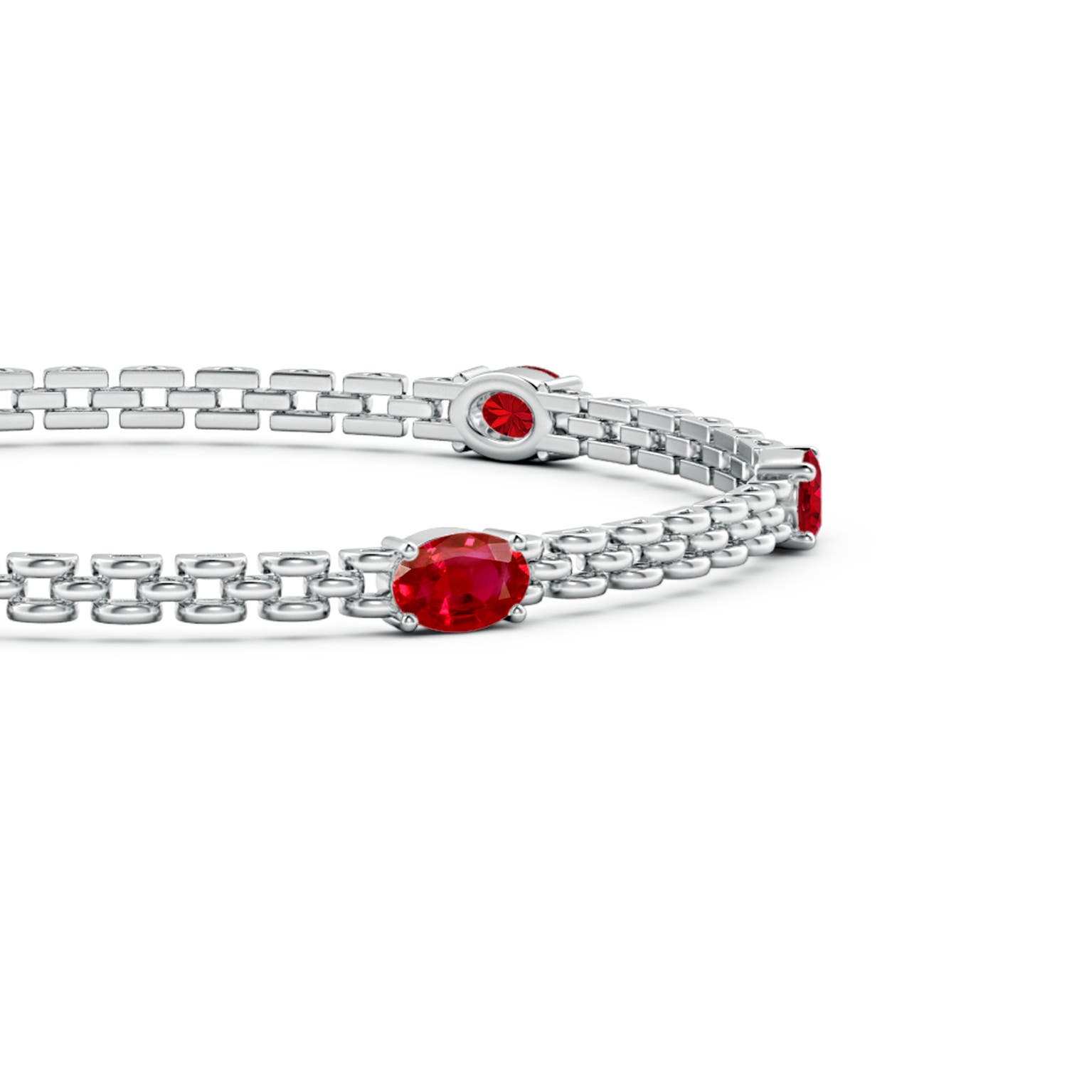 6x4mm AAA Five Stone Oval Ruby Station Link Bracelet in White Gold