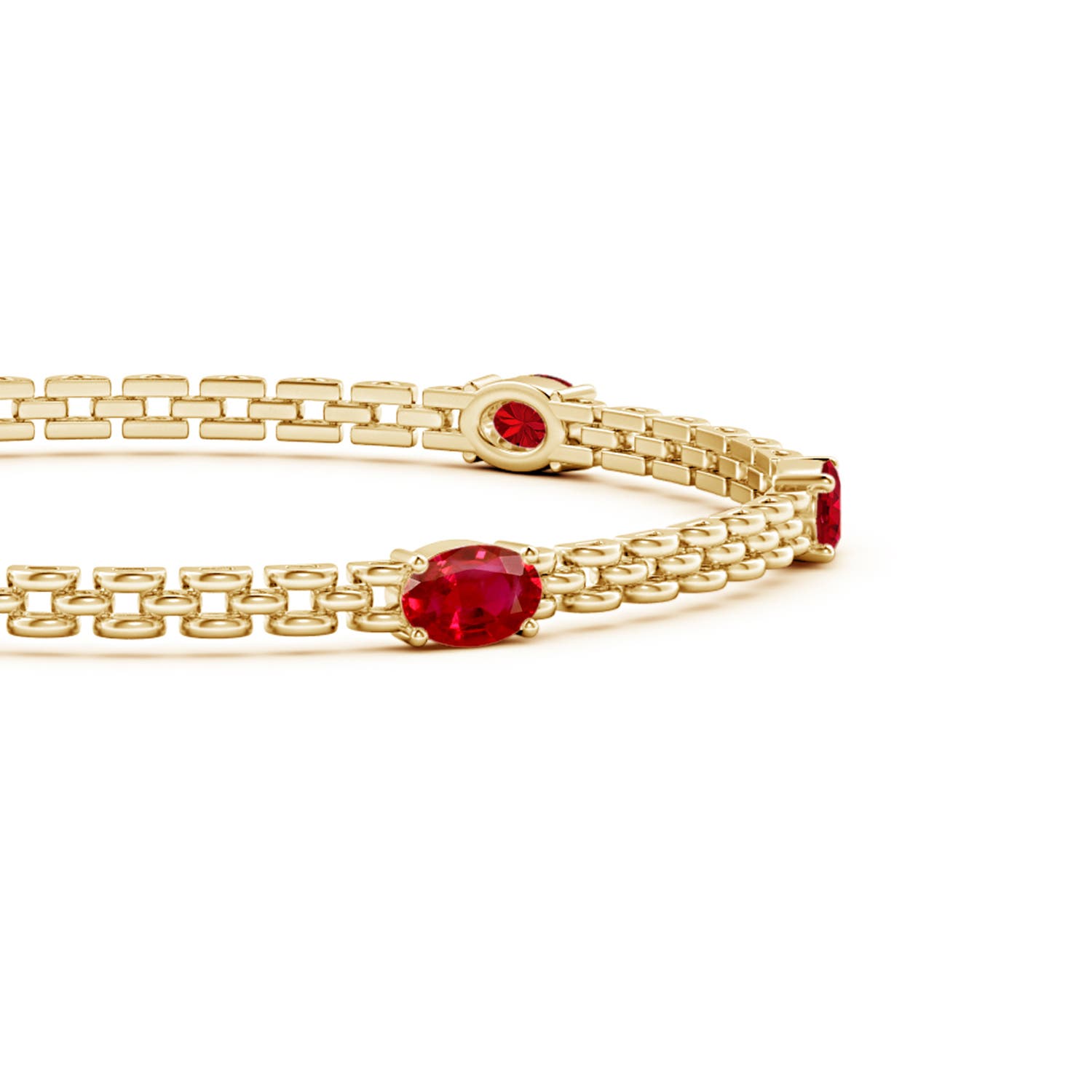 6x4mm AAA Five Stone Oval Ruby Station Link Bracelet in Yellow Gold
