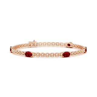 6x4mm AAAA Five Stone Oval Ruby Station Link Bracelet in Rose Gold