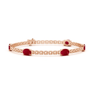7x5mm AA Five Stone Oval Ruby Station Link Bracelet in Rose Gold