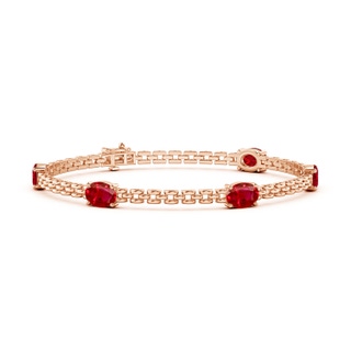 7x5mm AAA Five Stone Oval Ruby Station Link Bracelet in Rose Gold