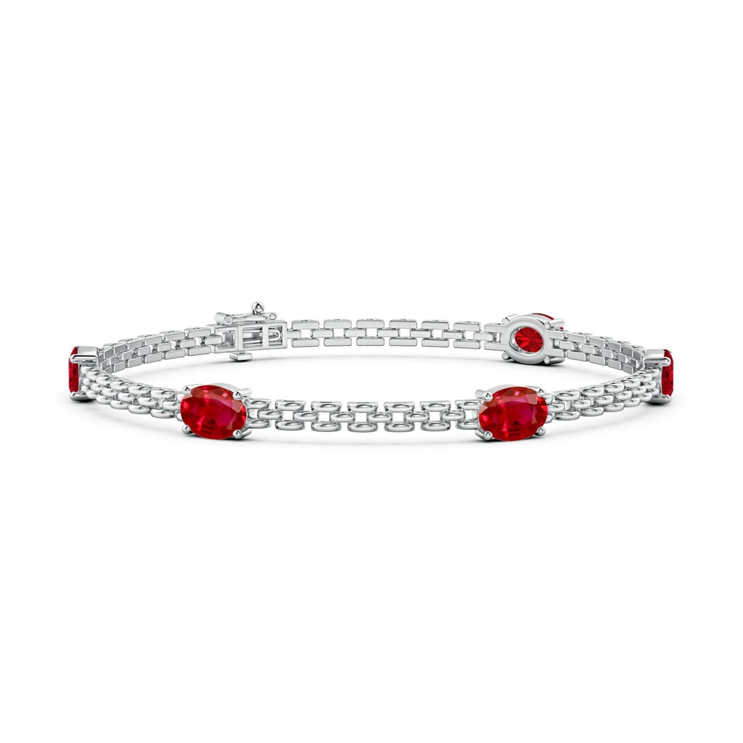 7x5mm AAA Five Stone Oval Ruby Station Link Bracelet in White Gold