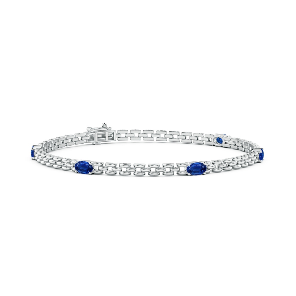 5x3mm AAA Five Stone Oval Sapphire Station Link Bracelet in White Gold