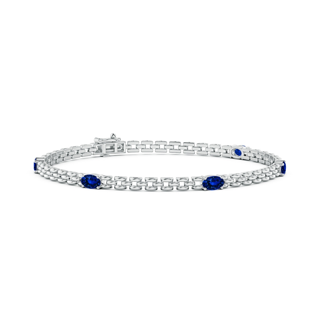 5x3mm AAAA Five Stone Oval Sapphire Station Link Bracelet in White Gold