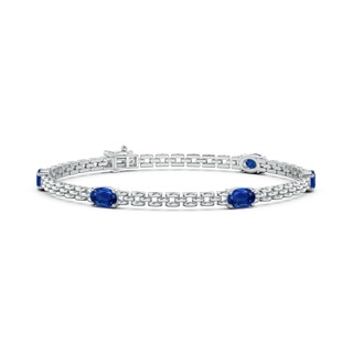 6x4mm AAA Five Stone Oval Sapphire Station Link Bracelet in White Gold