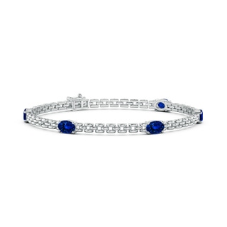 6x4mm AAAA Five Stone Oval Sapphire Station Link Bracelet in White Gold