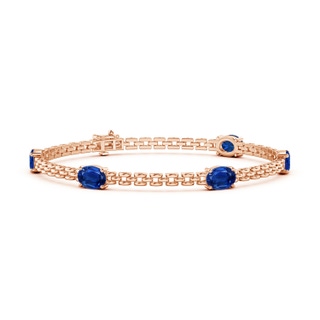 7x5mm AAA Five Stone Oval Sapphire Station Link Bracelet in Rose Gold