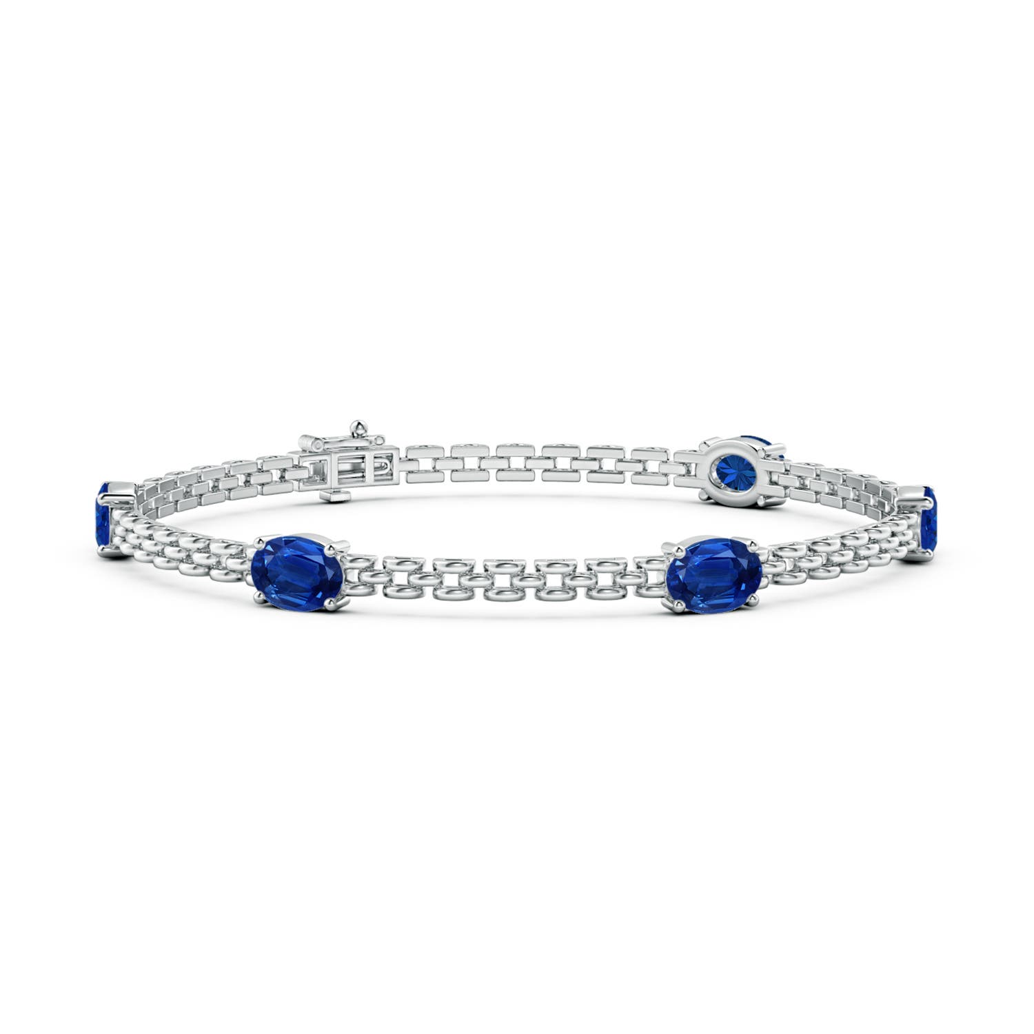 7x5mm AAA Five Stone Oval Sapphire Station Link Bracelet in White Gold