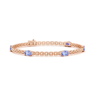 6x4mm AA Five Stone Oval Tanzanite Station Link Bracelet in Rose Gold
