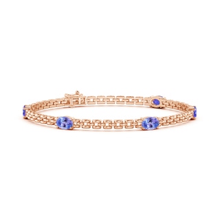 6x4mm AAA Five Stone Oval Tanzanite Station Link Bracelet in Rose Gold