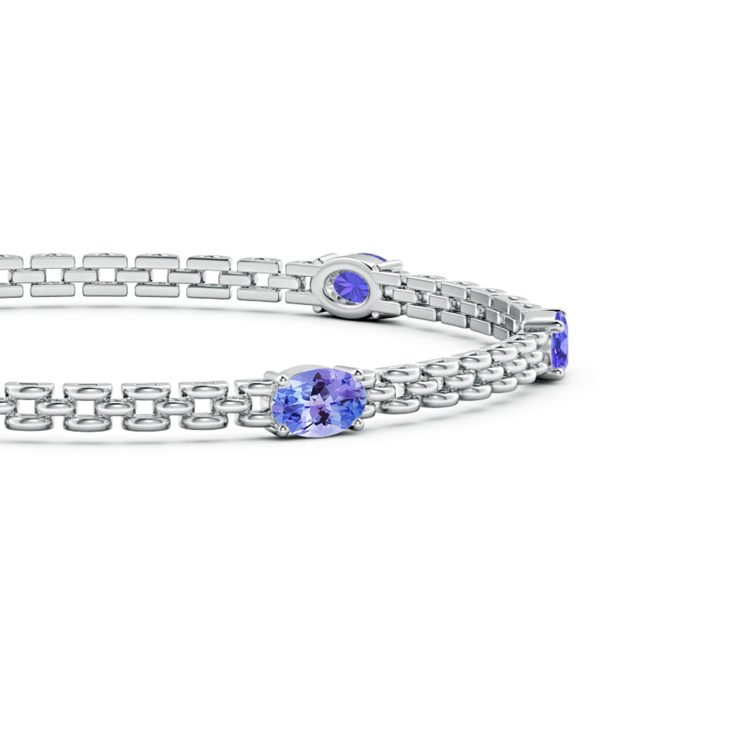 6x4mm AAA Five Stone Oval Tanzanite Station Link Bracelet in White Gold - side 2