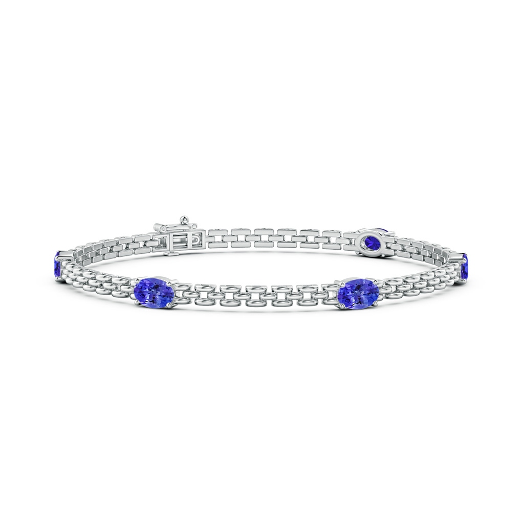 6x4mm AAAA Five Stone Oval Tanzanite Station Link Bracelet in White Gold