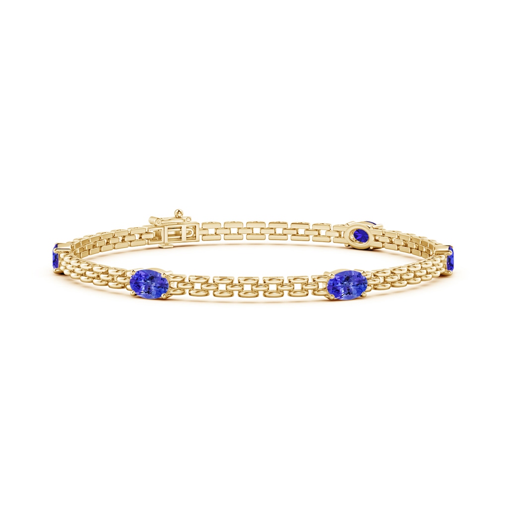 6x4mm AAAA Five Stone Oval Tanzanite Station Link Bracelet in Yellow Gold