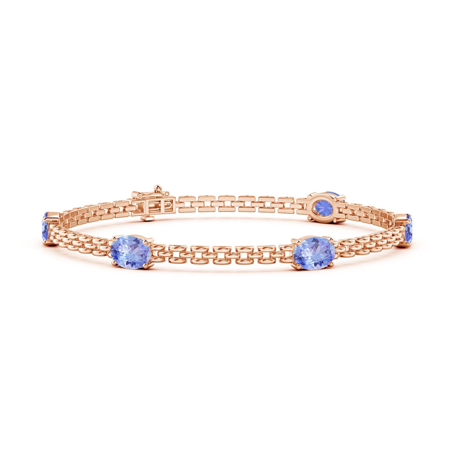7x5mm A Five Stone Oval Tanzanite Station Link Bracelet in Rose Gold