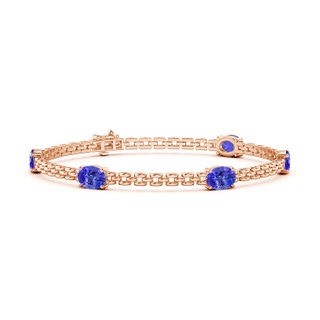 7x5mm AAA Five Stone Oval Tanzanite Station Link Bracelet in Rose Gold