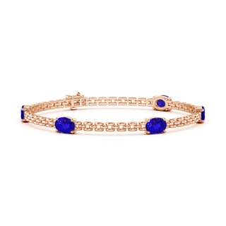 7x5mm AAAA Five Stone Oval Tanzanite Station Link Bracelet in Rose Gold