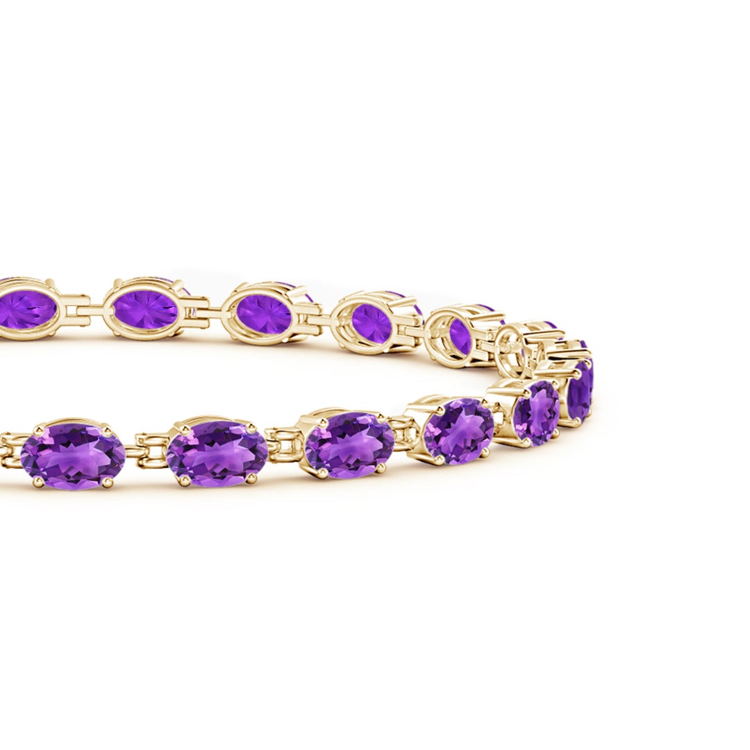 6x4mm AAA Classic Oval Amethyst Tennis Bracelet in Yellow Gold - side 1