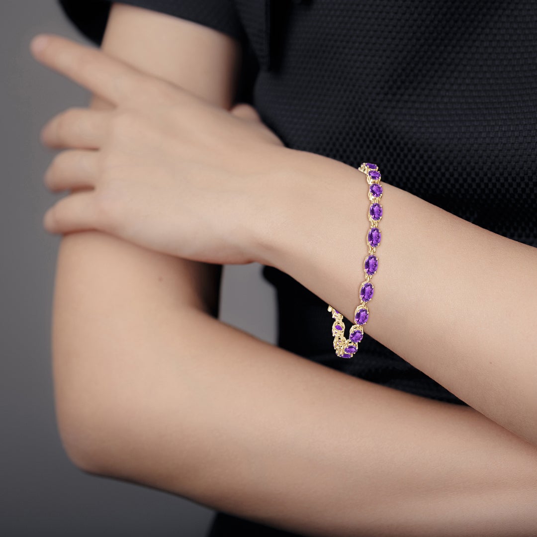 6x4mm AAA Classic Oval Amethyst Tennis Bracelet in Yellow Gold - body_view 2