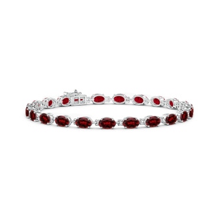 6x4mm AAAA Classic Oval Garnet Tennis Bracelet in White Gold