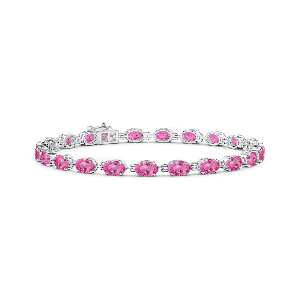 6x4mm AAA Classic Oval Pink Sapphire Tennis Bracelet in White Gold