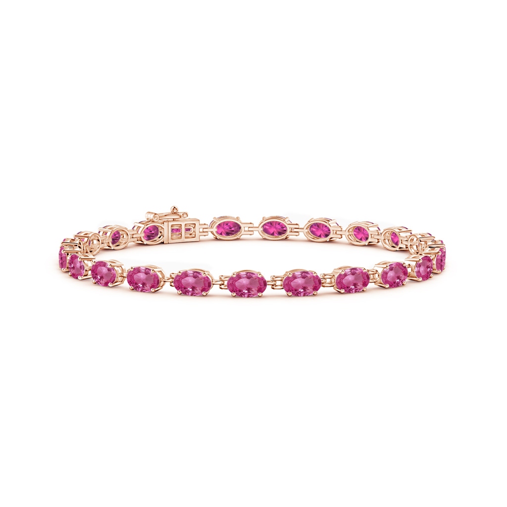 6x4mm AAAA Classic Oval Pink Sapphire Tennis Bracelet in Rose Gold