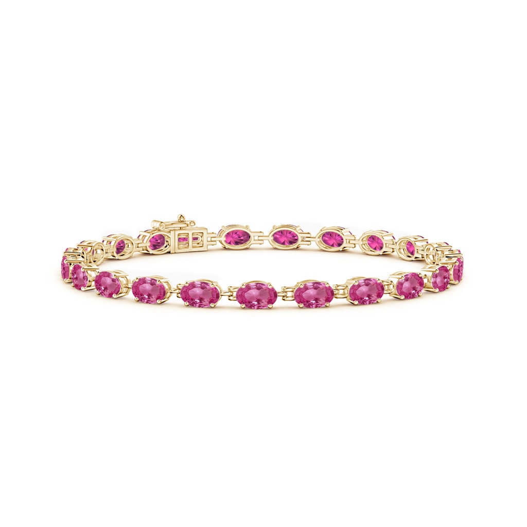 6x4mm AAAA Classic Oval Pink Sapphire Tennis Bracelet in Yellow Gold
