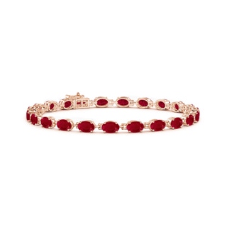 6x4mm AA Classic Oval Ruby Tennis Bracelet in Rose Gold