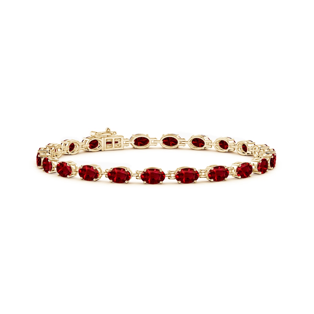 6x4mm AAAA Classic Oval Ruby Tennis Bracelet in Yellow Gold