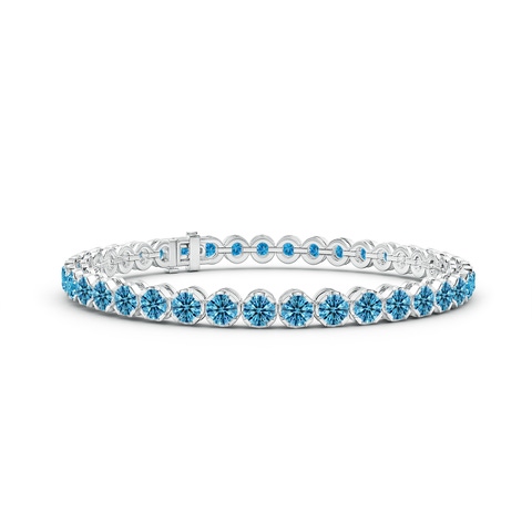 3.6mm AAAA Classic Round Fancy Intense Blue Diamond Tennis Bracelet in White Gold