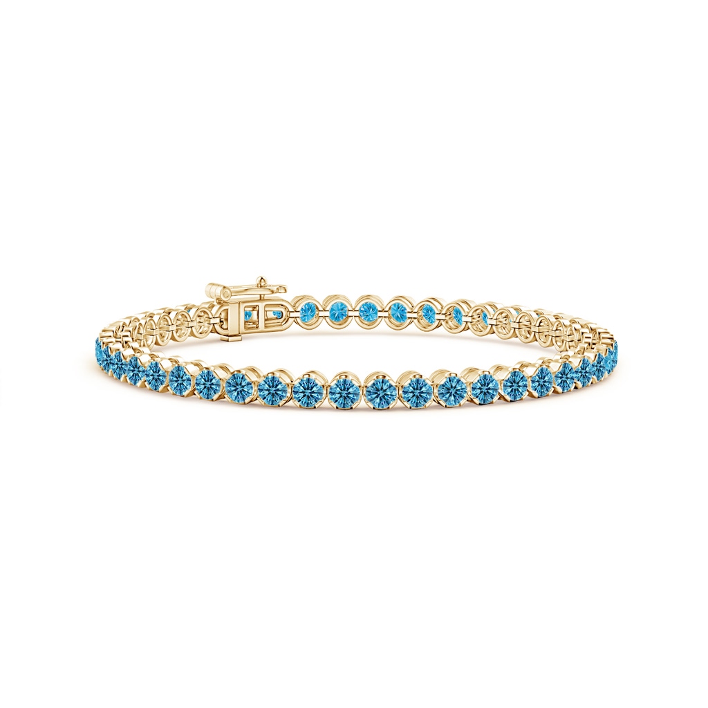 3mm AAAA Classic Round Fancy Intense Blue Diamond Tennis Bracelet in Yellow Gold