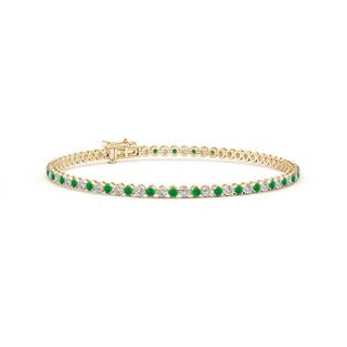1.5mm AA Classic Round Emerald and Diamond Tennis Bracelet in 9K Yellow Gold