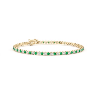 1.5mm AAA Classic Round Emerald and Diamond Tennis Bracelet in 10K Yellow Gold