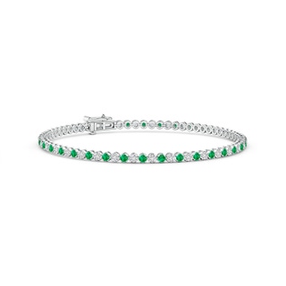 1.5mm AAA Classic Round Emerald and Diamond Tennis Bracelet in 9K White Gold