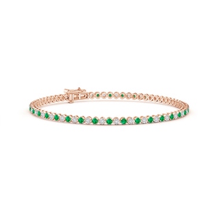 1.5mm AAA Classic Round Emerald and Diamond Tennis Bracelet in Rose Gold