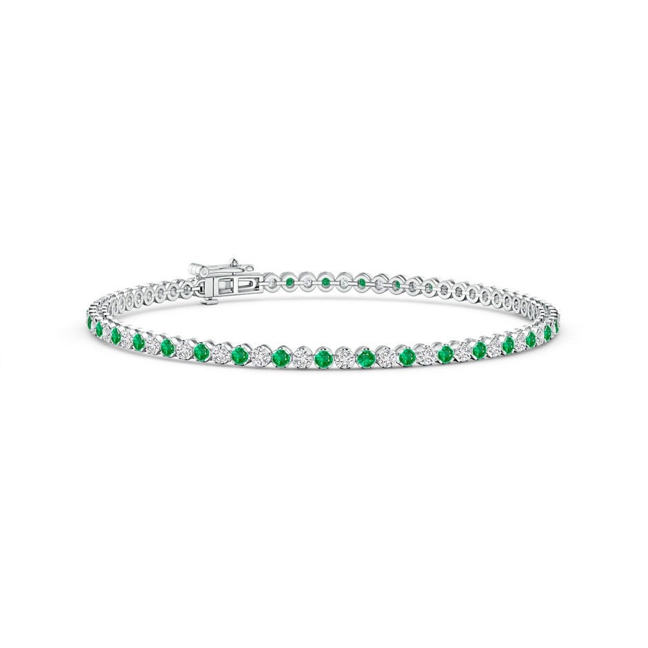 1.5mm AAA Classic Round Emerald and Diamond Tennis Bracelet in White Gold 