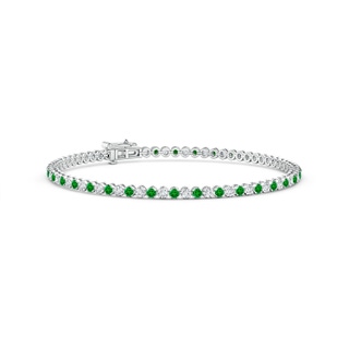 1.5mm AAAA Classic Round Emerald and Diamond Tennis Bracelet in 10K White Gold