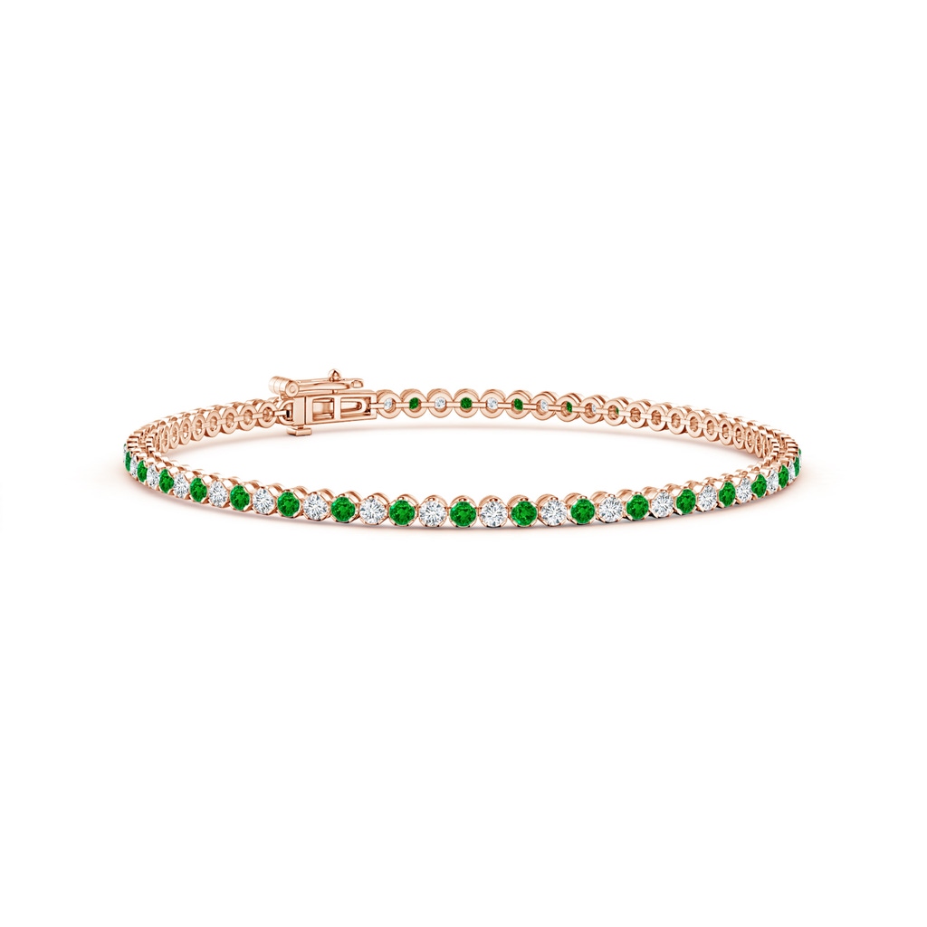 1.5mm AAAA Classic Round Emerald and Diamond Tennis Bracelet in Rose Gold