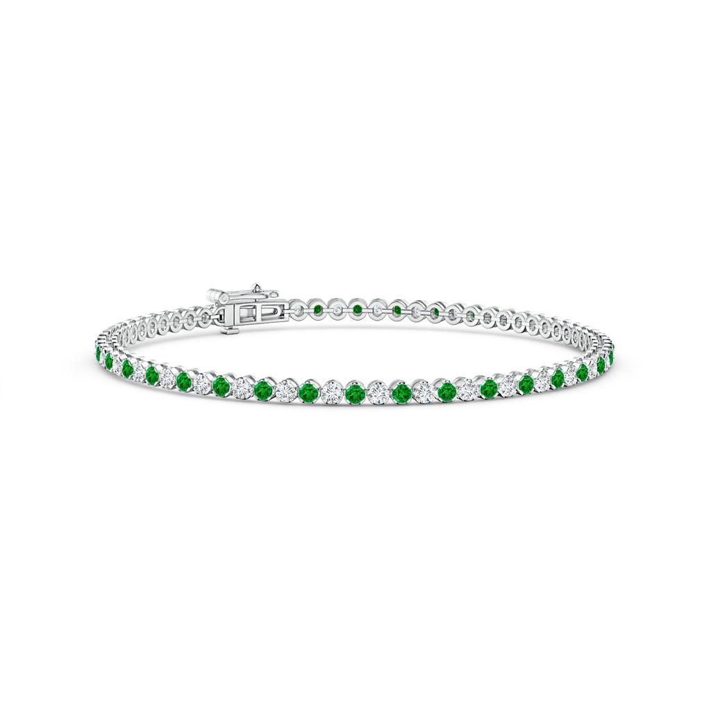 1.5mm AAAA Classic Round Emerald and Diamond Tennis Bracelet in White Gold