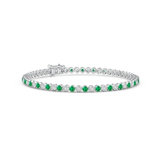 2.3mm AAA Classic Round Emerald and Diamond Tennis Bracelet in 9K White Gold