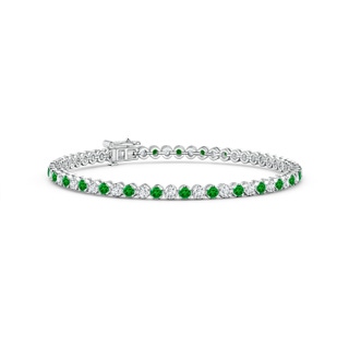 2.3mm AAAA Classic Round Emerald and Diamond Tennis Bracelet in 9K White Gold