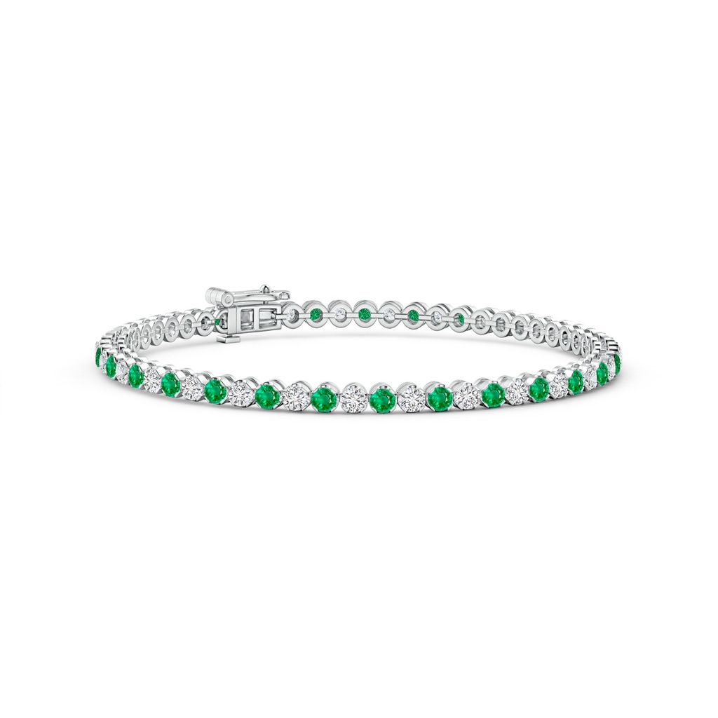 2mm AAA Classic Round Emerald and Diamond Tennis Bracelet in White Gold