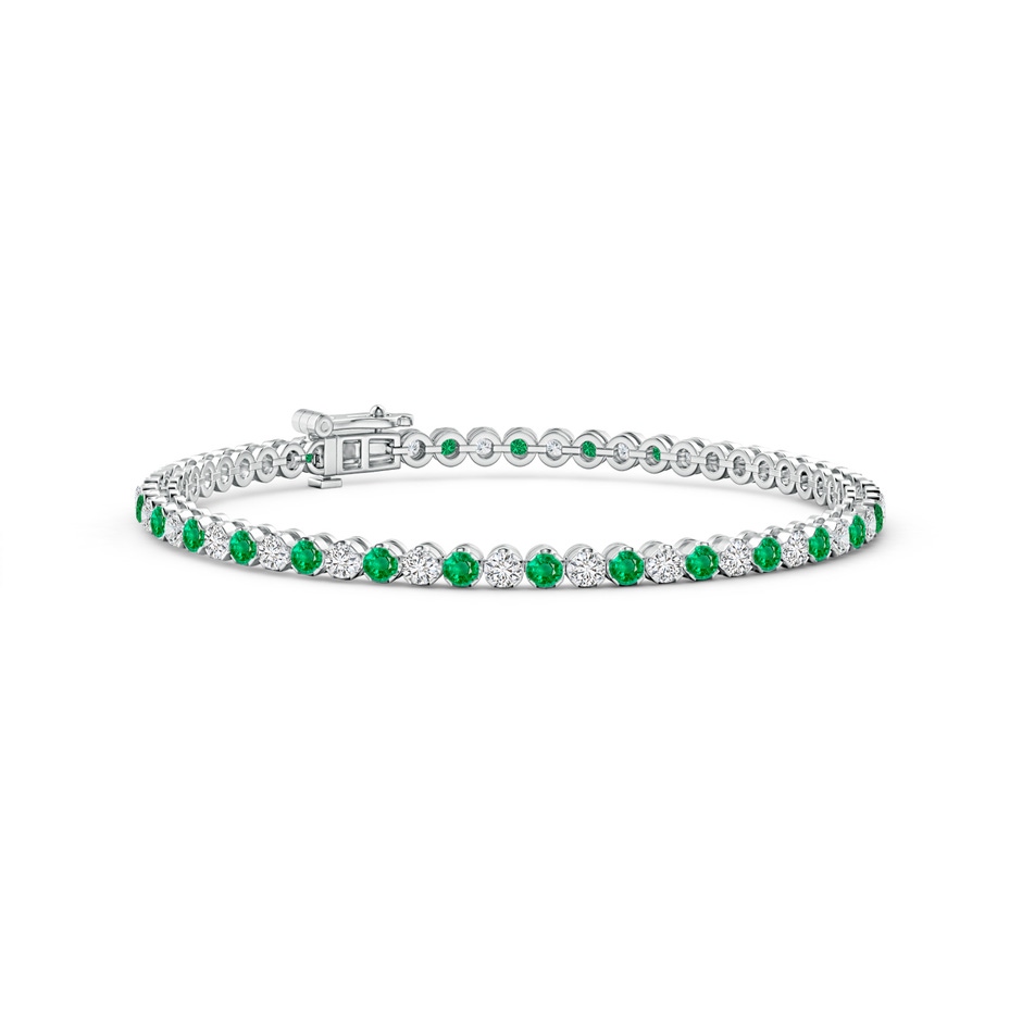 2mm AAA Classic Round Emerald and Diamond Tennis Bracelet in White Gold 