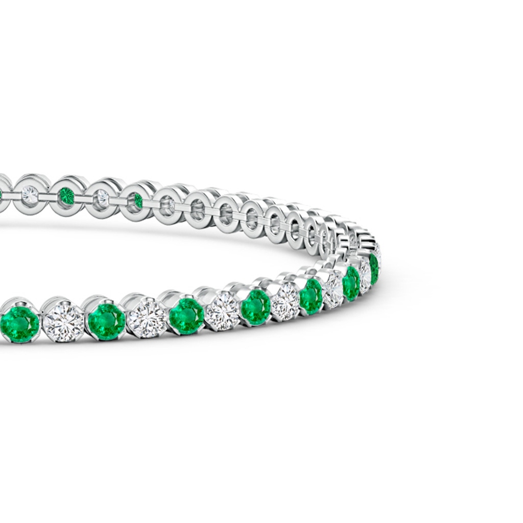2mm AAA Classic Round Emerald and Diamond Tennis Bracelet in White Gold Side 199
