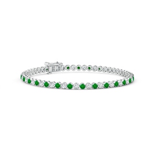 2mm AAAA Classic Round Emerald and Diamond Tennis Bracelet in 10K White Gold