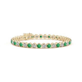 3.5mm A Classic Round Emerald and Diamond Tennis Bracelet in 10K Yellow Gold